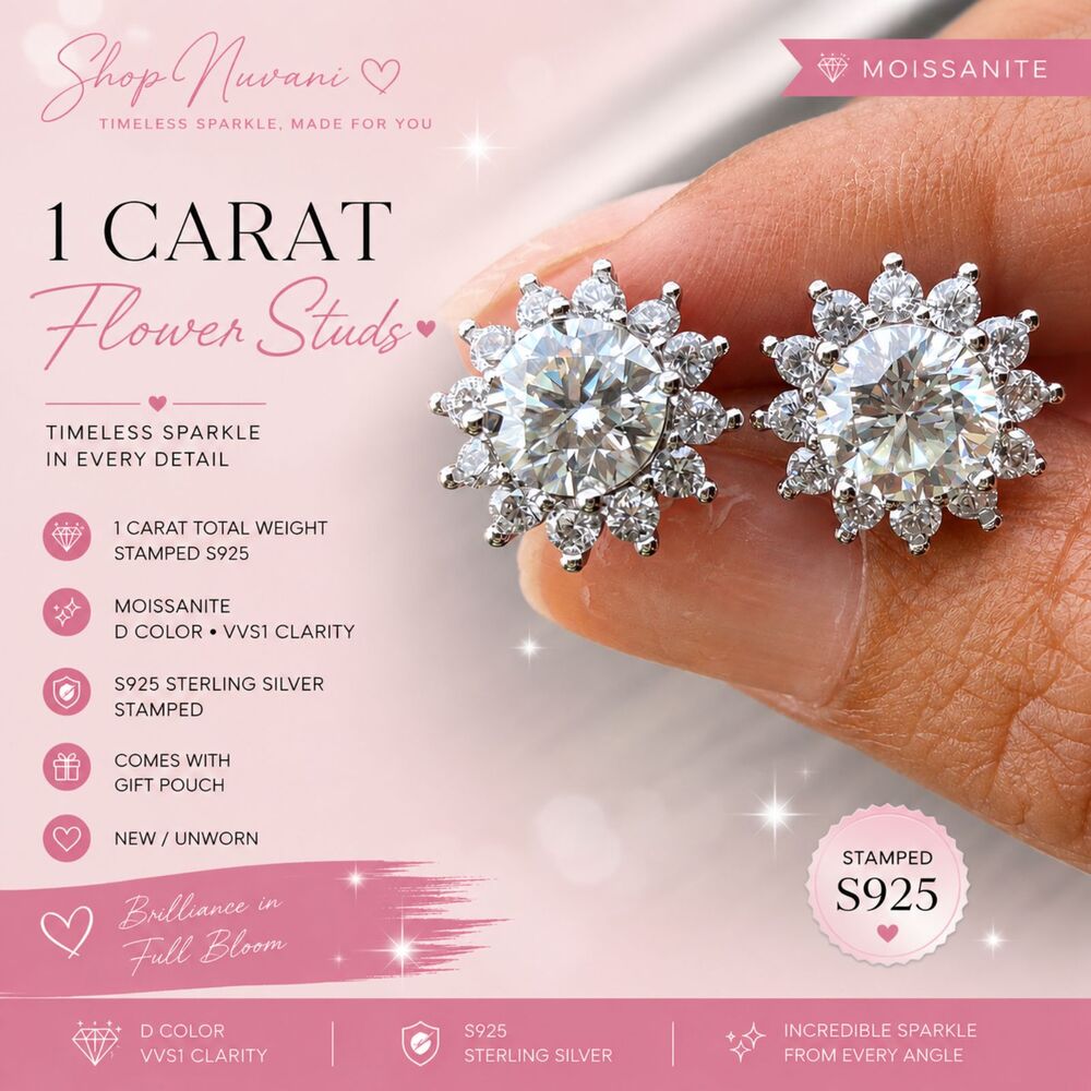 ✨1 CT Moissanite S925 Sterling Silver Halo Stud Earrings ✨